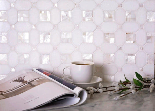 Geometric Pearl White Thassos Shell Tile