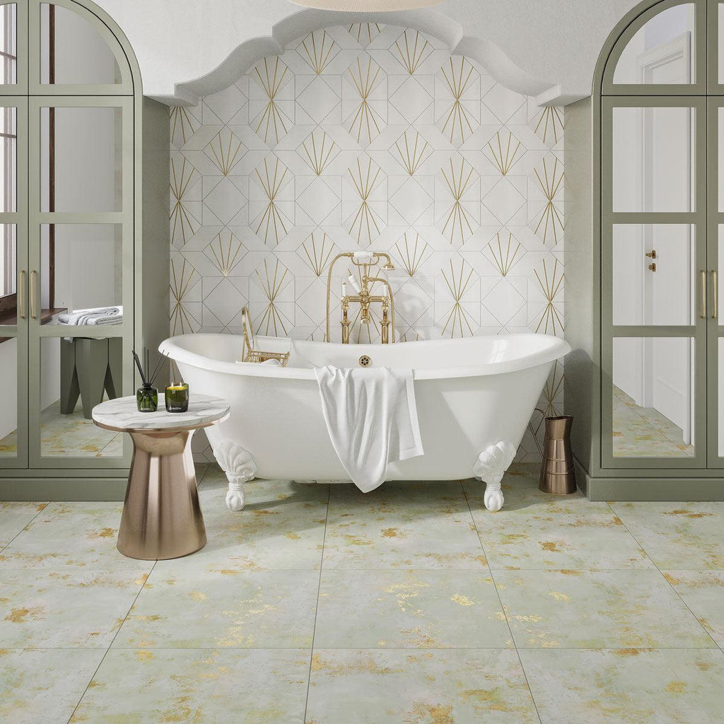 Art Deco White Marble and Brass Inlay Mosaic Tile | Tile Club