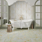 Art Deco White Marble and Brass Inlay Mosaic Tile | Tile Club