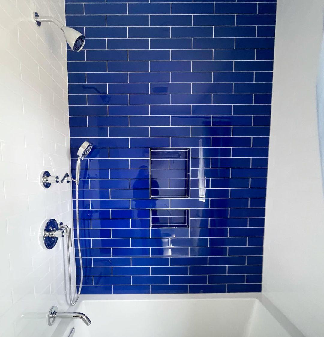 Glacier Cobalt Blue Glass Subway Tile Shower