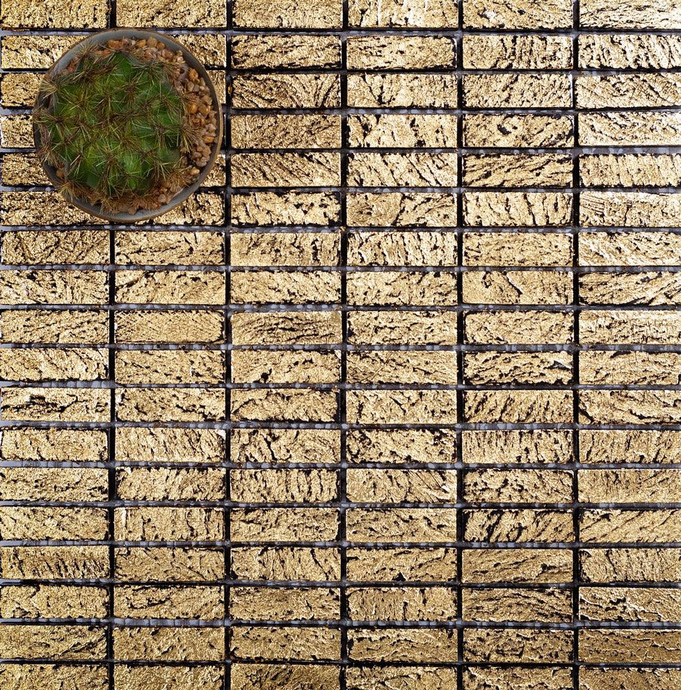 Golden Mini Squares Mosaic Tile