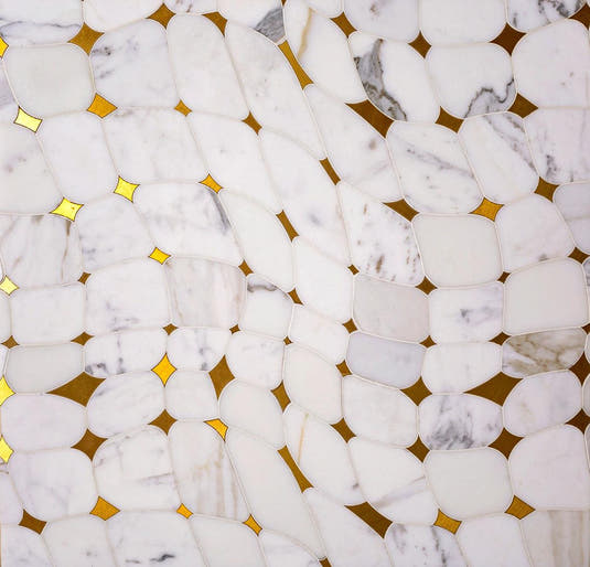 Abstract Marble and Brass Tile with Calacatta Gold