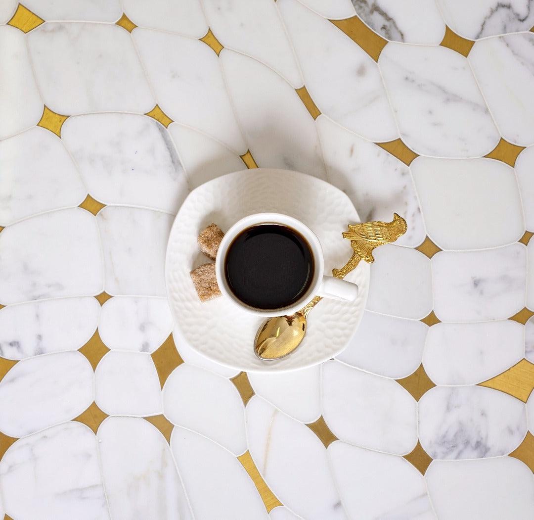 12" x 12.5" Golden Stars Calacatta Gold And Brass Mosaic Tile