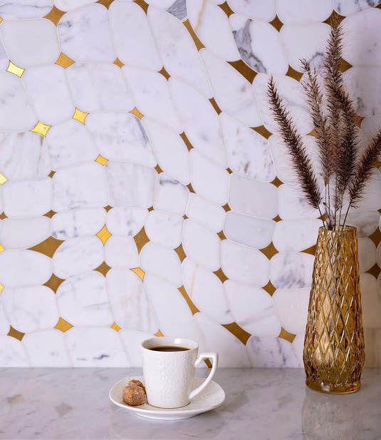 Golden Stars Calacatta Gold And Brass Mosaic Tile