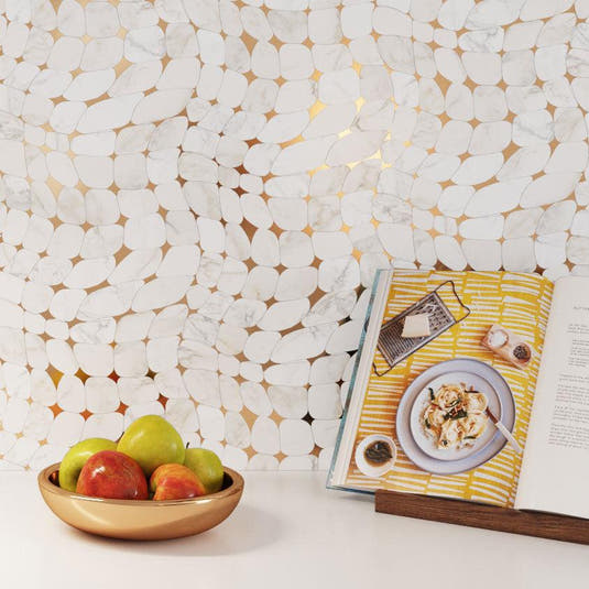 Brass and Marble Abstract Mosaic Tile Pattern