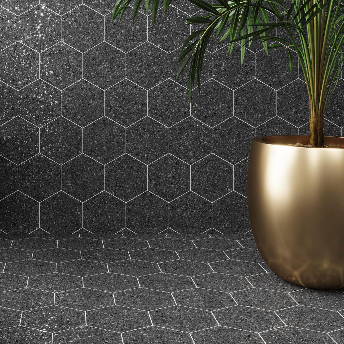 Graphite Gray Terrazzo Hex Porcelain Tile  Online Tile Store with Free  Shipping on Qualifying Orders