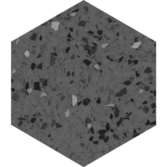 Graphite Gray Terrazzo Hex Porcelain Tile