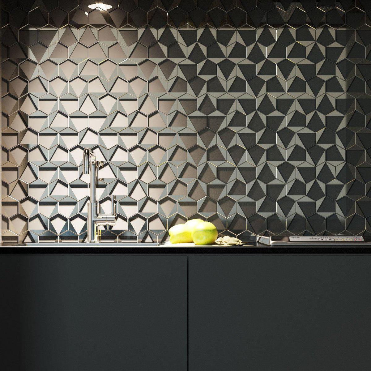 Gray Deco Hex Glass Mosaic Geometric Modern Kitchen Backsplash Tile