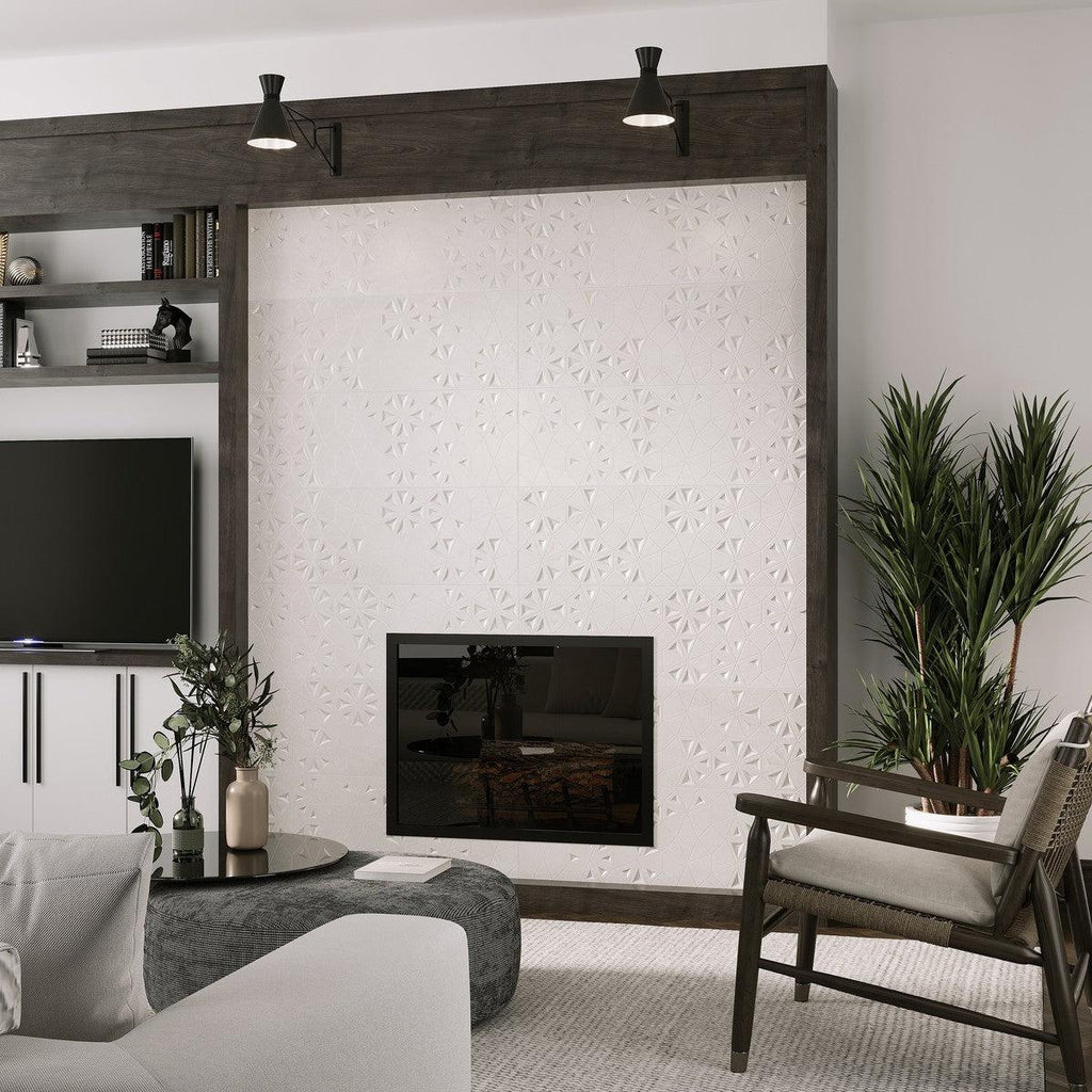 Grazioso Concrete Flower Ceramic Tile 12x36 | Tile Club