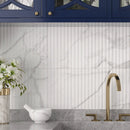 Grazioso Fluted Carrara Ceramic Tile 12x36 Kitchen TIle