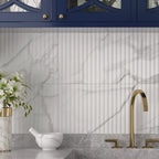 Grazioso Fluted Carrara Ceramic Tile 12x36 Kitchen TIle