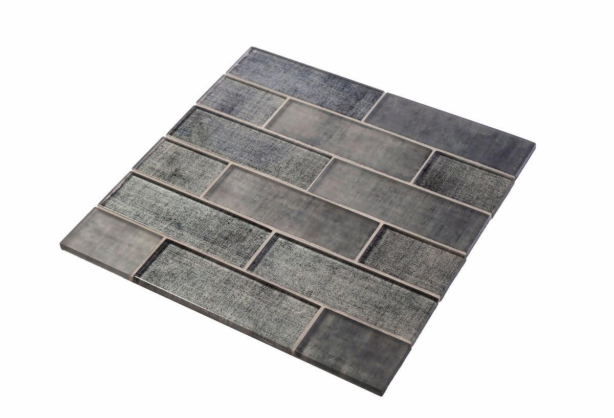 11.8" x 11.8" Grey Fabric Glass Subway Mosaic Tile