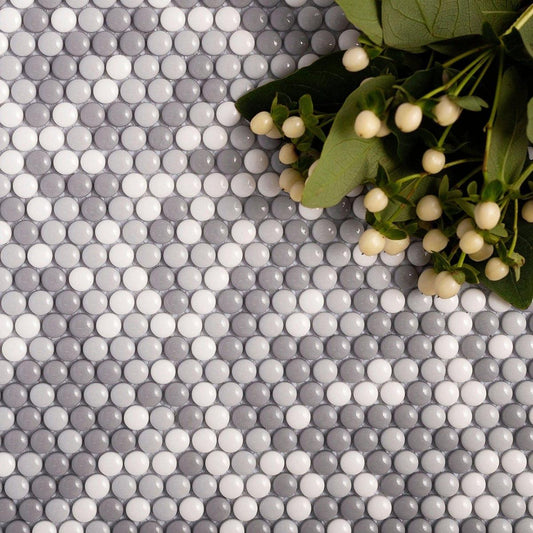 grey penny round tile