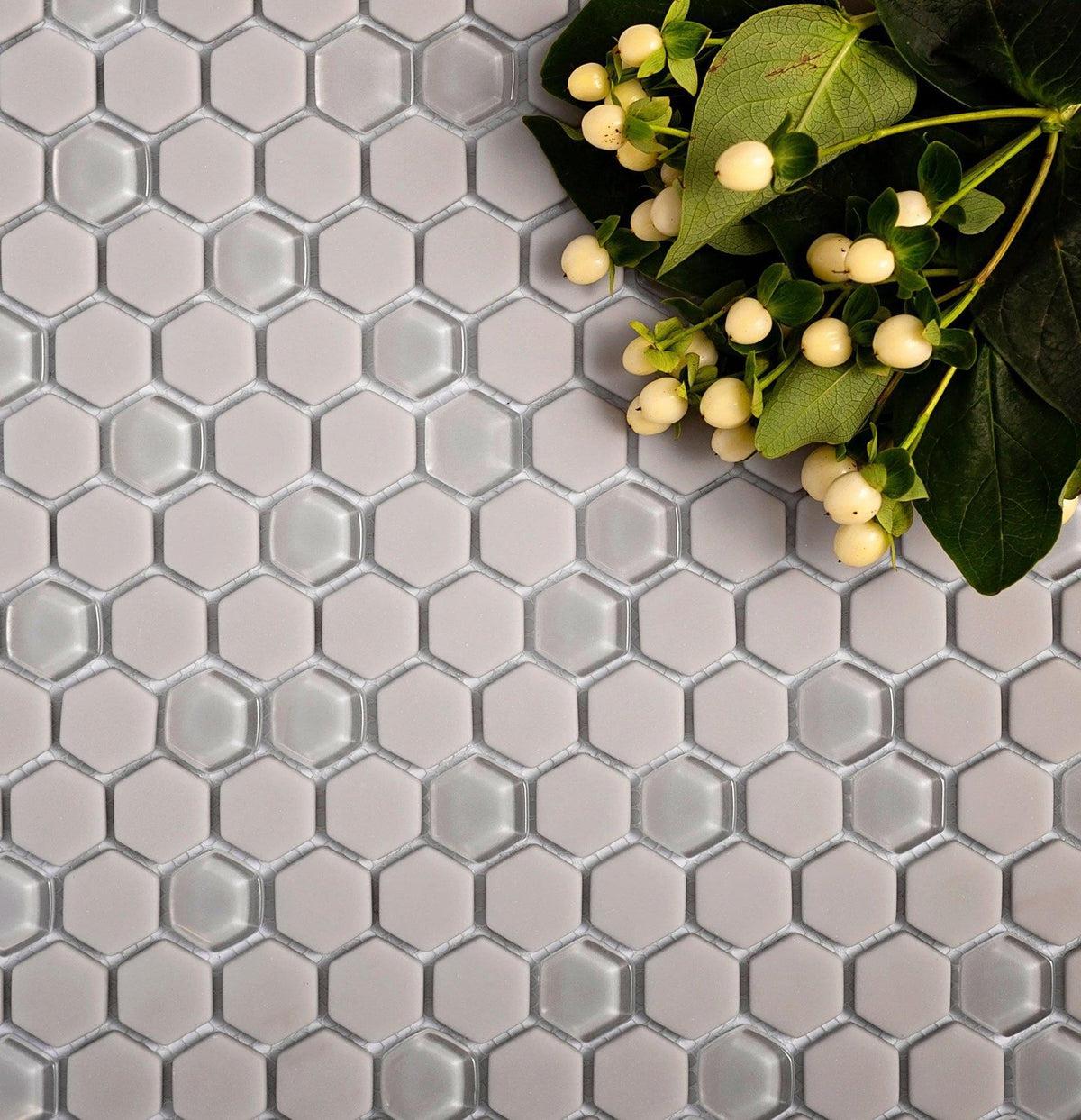 Grey Recycled Glass Hexagon Mosaic Tile