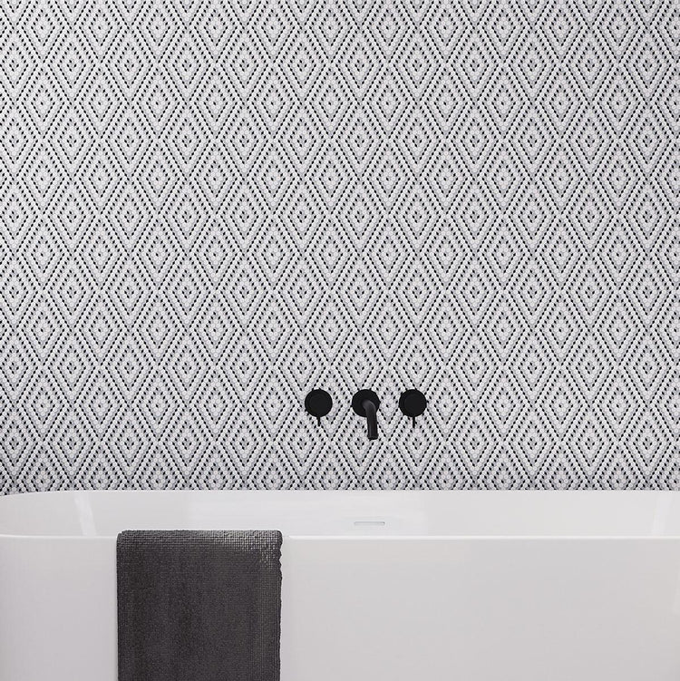 Gray and Whit Diamond Pattern Tile made of Recycled Glass