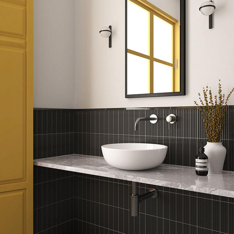 Groove Black Deco Gloss Ceramic Subway Tile | Tile Club
