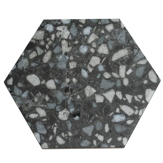 Black and White Chic Terrazzo Hex Porcelain Tile | Tile Club