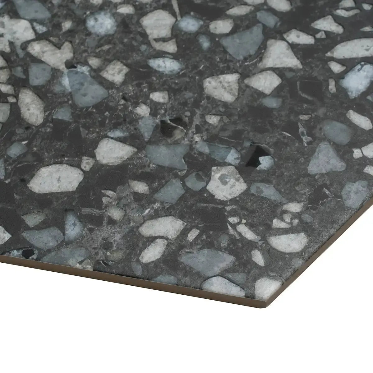 Black and White Chic Terrazzo Hex Porcelain Tile | Tile Club