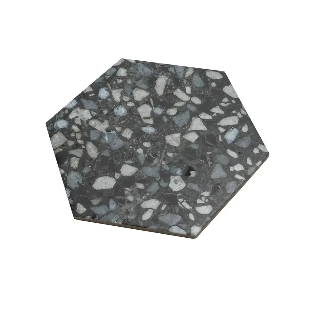 Black and White Chic Terrazzo Hex Porcelain Tile | Tile Club