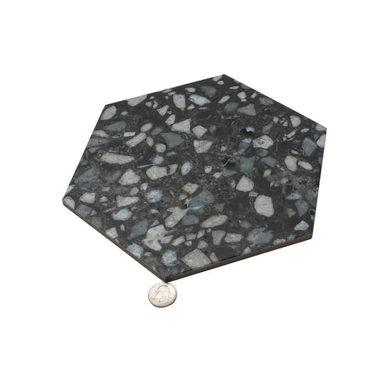 Black and White Chic Terrazzo Hex Porcelain Tile | Tile Club