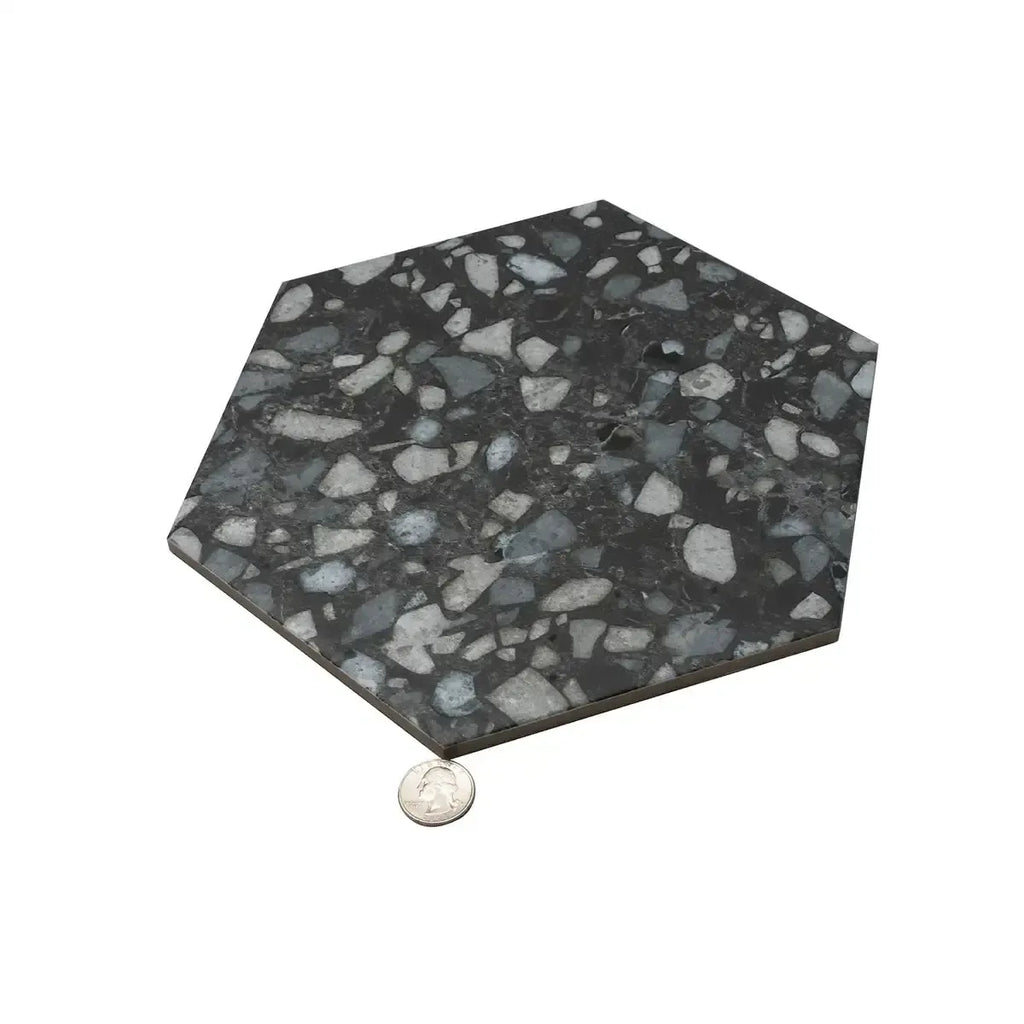 Black and White Chic Terrazzo Hex Porcelain Tile | Tile Club