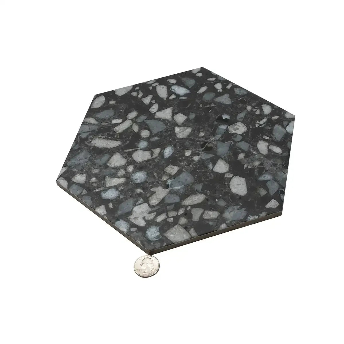 Black and White Chic Terrazzo Hex Porcelain Tile | Tile Club