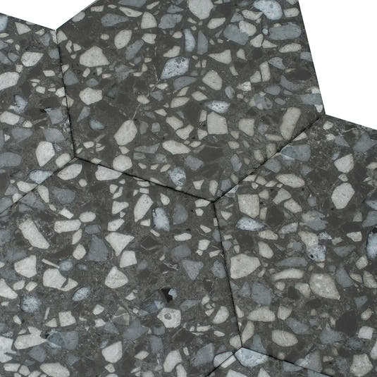 Black and White Chic Terrazzo Hex Porcelain Tile | Tile Club
