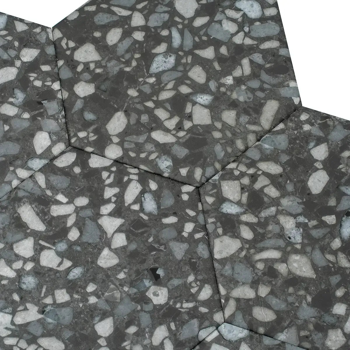 Black and White Chic Terrazzo Hex Porcelain Tile | Tile Club