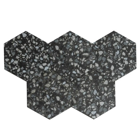 Black and White Chic Terrazzo Hex Porcelain Tile | Tile Club