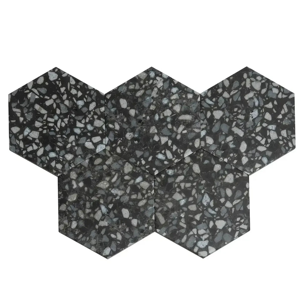 Black and White Chic Terrazzo Hex Porcelain Tile | Tile Club