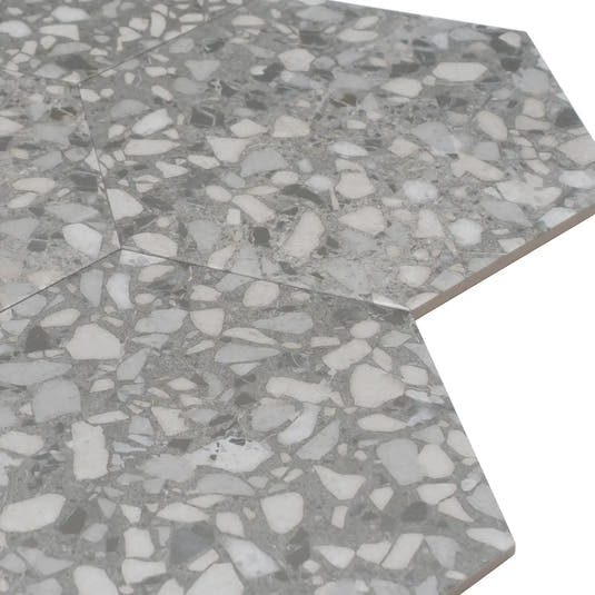 Granite Gray Terrazzo Hex Porcelain Tile | Tile Club