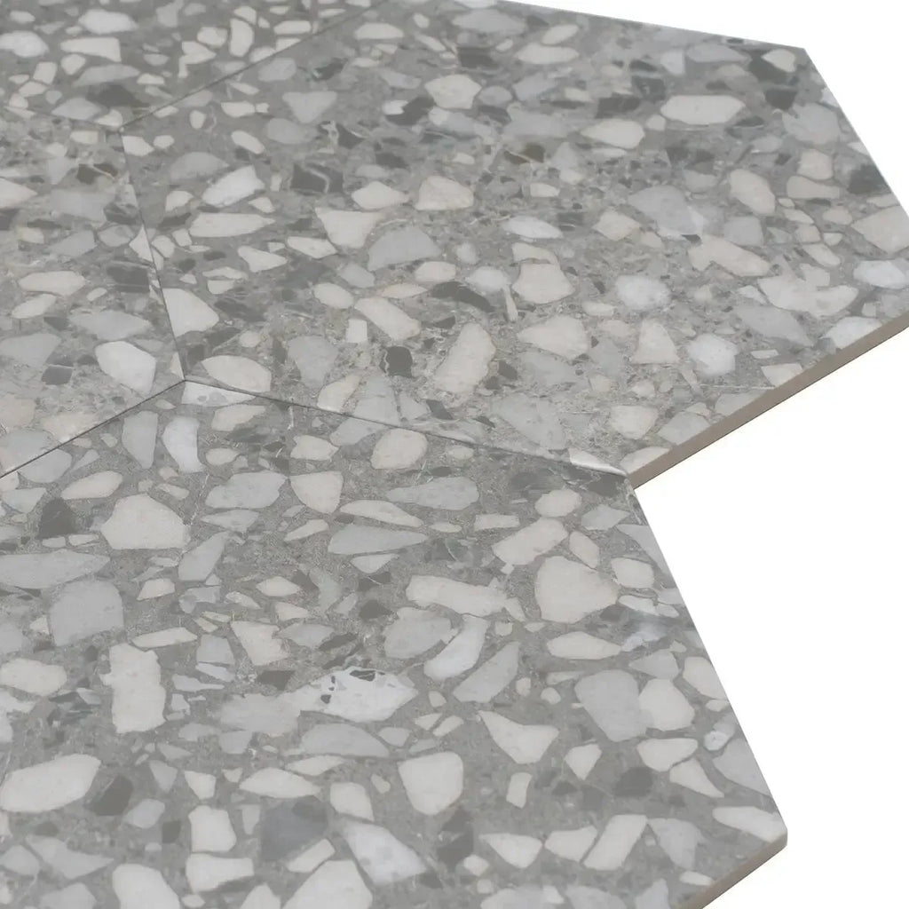 Granite Gray Terrazzo Hex Porcelain Tile | Tile Club
