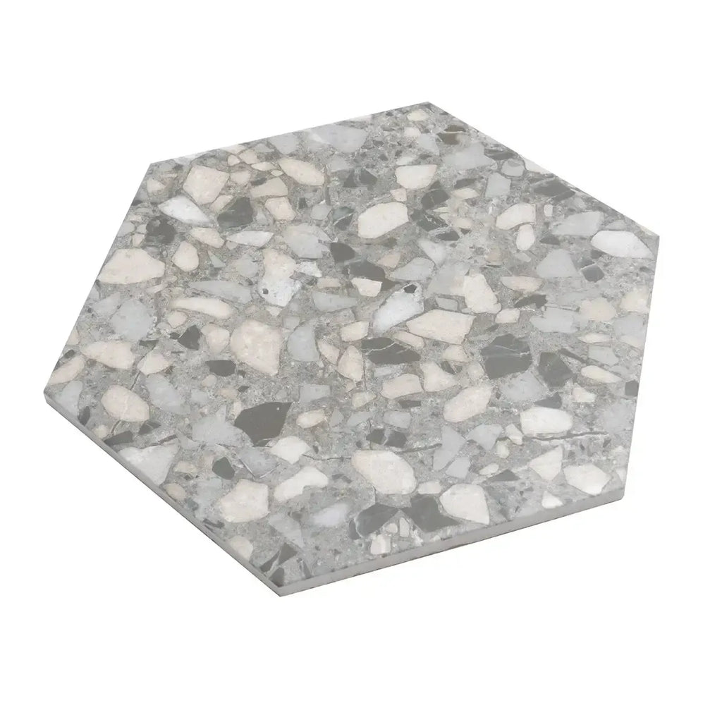 Granite Gray Terrazzo Hex Porcelain Tile | Tile Club