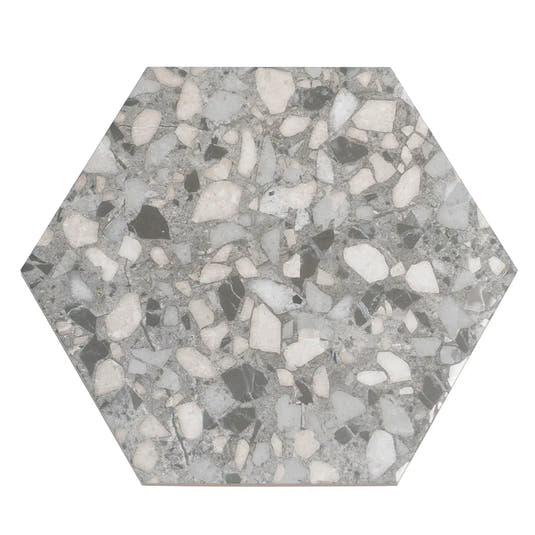 Granite Gray Terrazzo Hex Porcelain Tile | Tile Club