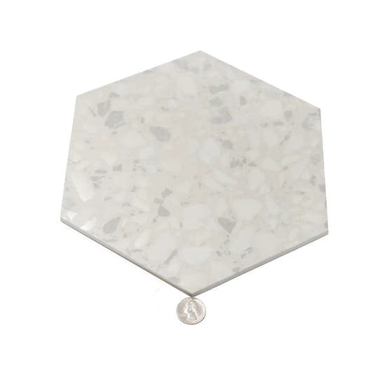 Tundra Snow Terrazzo Hex Porcelain Tile | Tile Club