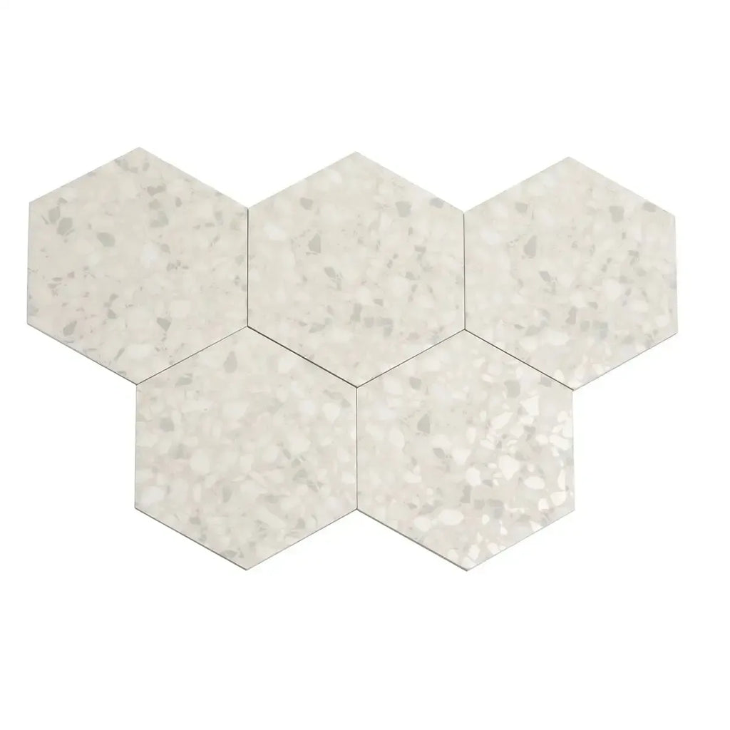 Tundra Snow Terrazzo Hex Porcelain Tile | Tile Club