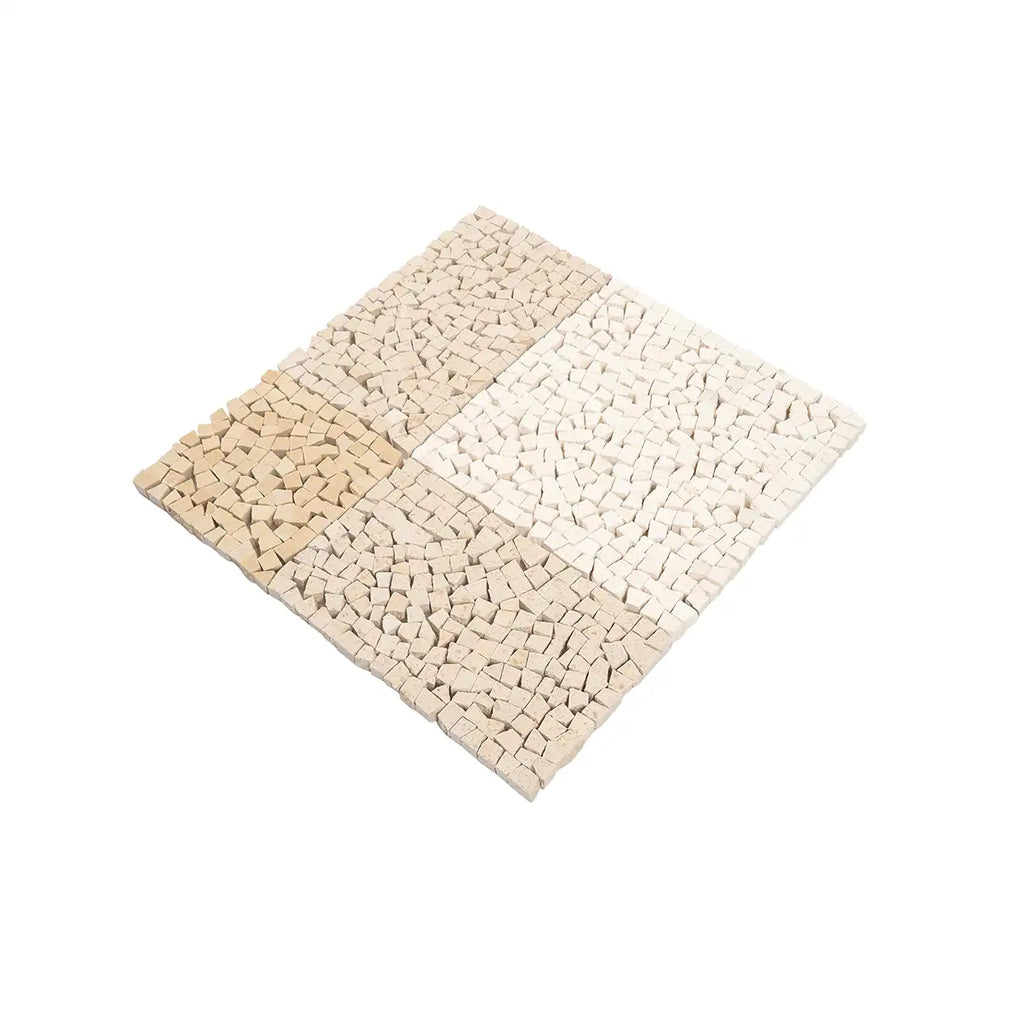 Beige and White Gingham Micro Mosaic Marble Tile | Tile Club