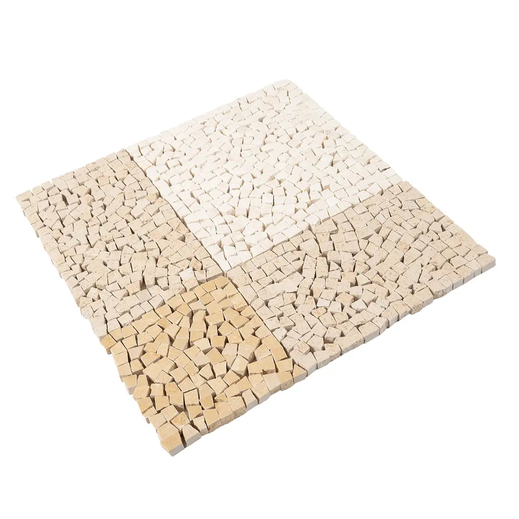 Beige and White Gingham Micro Mosaic Marble Tile | Tile Club