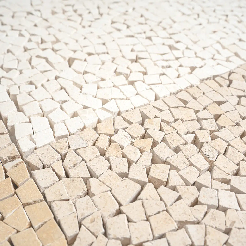 Beige and White Gingham Micro Mosaic Marble Tile | Tile Club