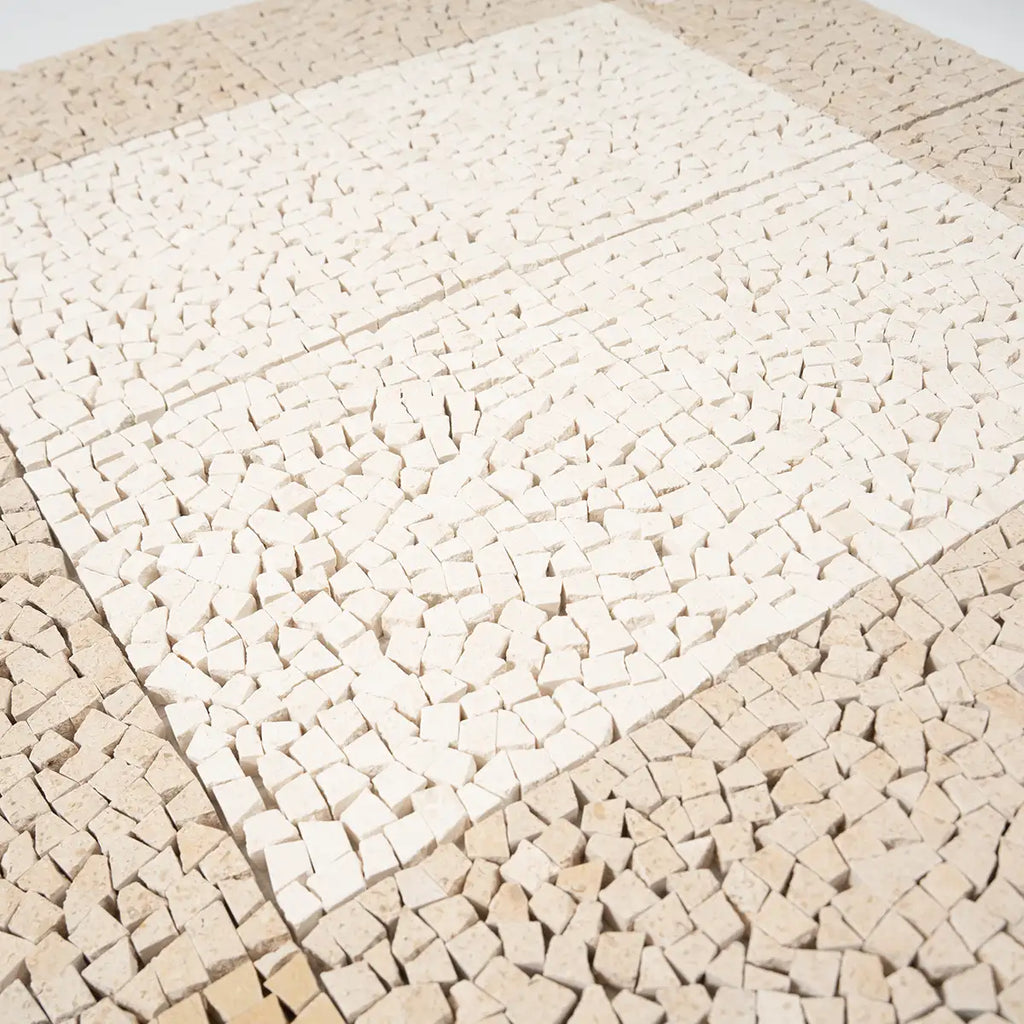 Beige and White Gingham Micro Mosaic Marble Tile | Tile Club