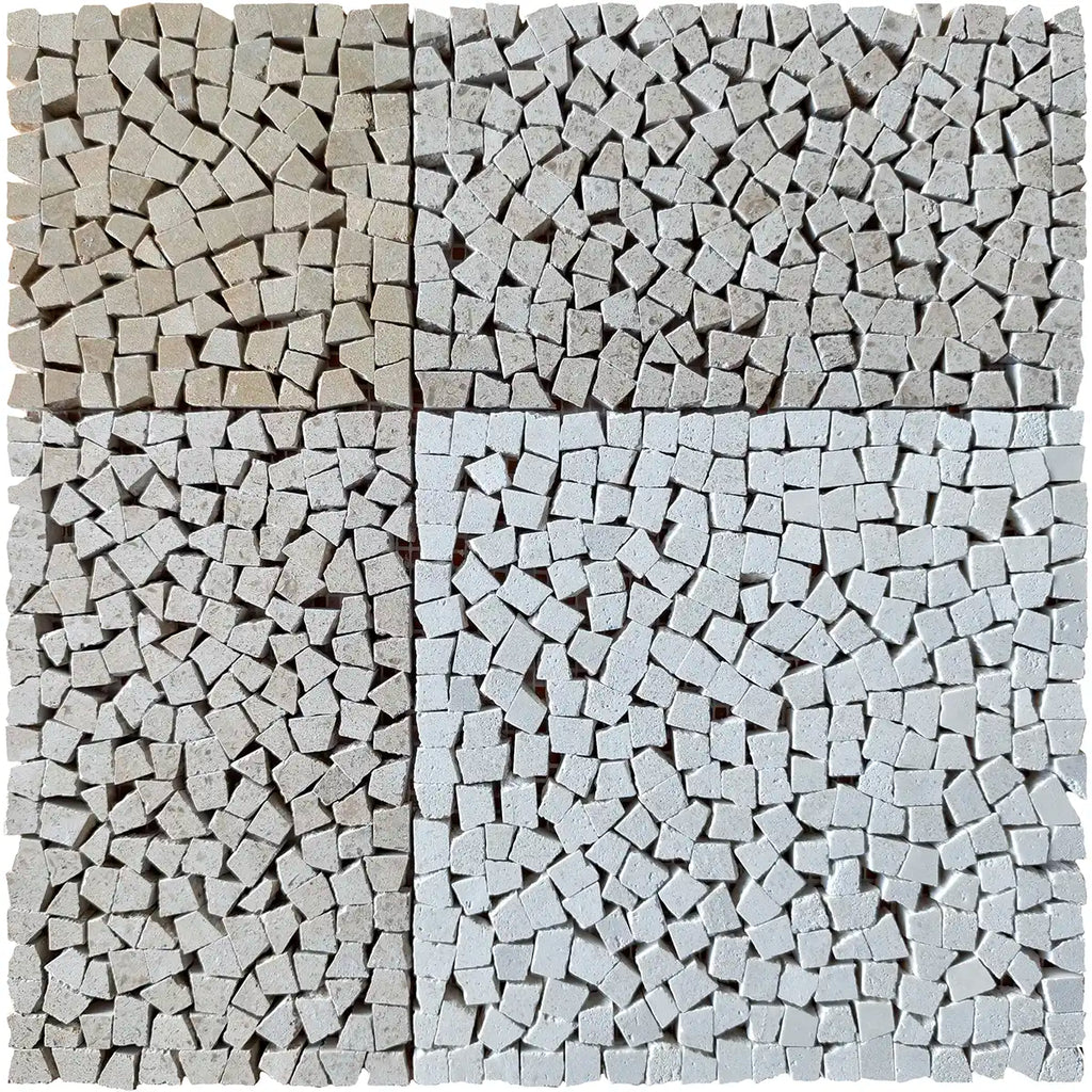 Beige and White Gingham Micro Mosaic Marble Tile | Tile Club