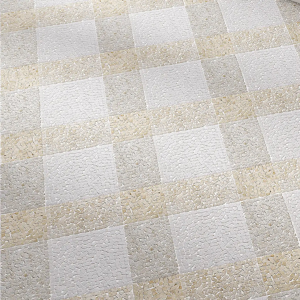Beige and White Gingham Micro Mosaic Marble Tile | Tile Club