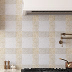 Beige and White Gingham Micro Mosaic Marble Tile | Tile Club