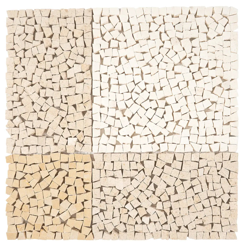 Beige and White Gingham Micro Mosaic Marble Tile | Tile Club