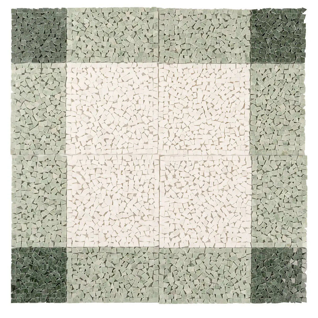 Green and White Gingham Micro Mosaic Marble Tile | Tile Club