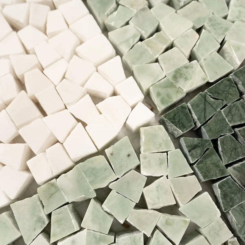 Green and White Gingham Micro Mosaic Marble Tile | Tile Club