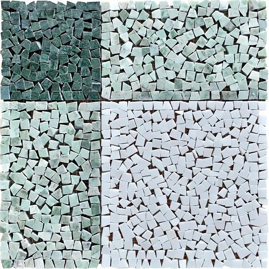 Green and White Gingham Micro Mosaic Marble Tile | Tile Club
