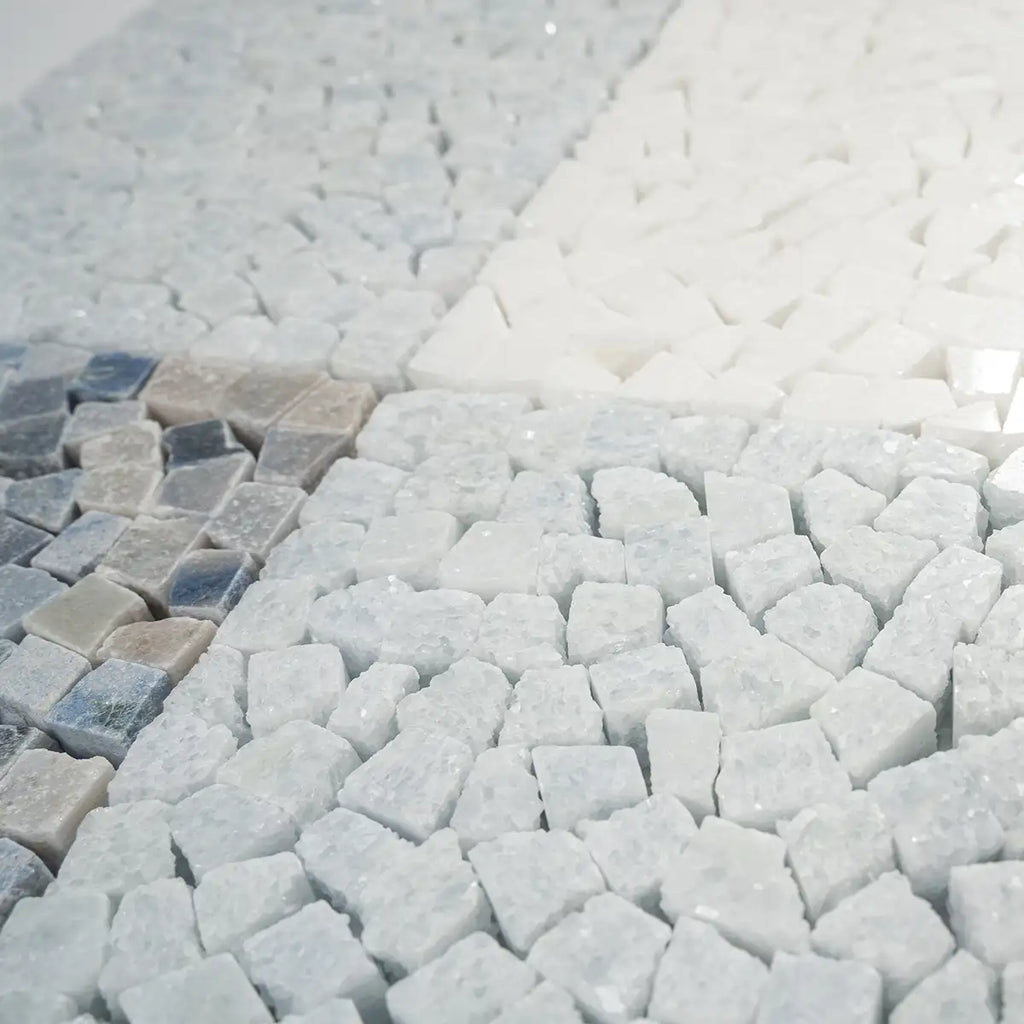Blue and White Gingham Micro Mosaic Marble Tile | Tile Club