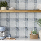 Blue and White Gingham Micro Mosaic Marble Tile | Tile Club