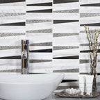 Villa Pyramids White Marble & Glass Mosaic Tile with White Bathroom Details